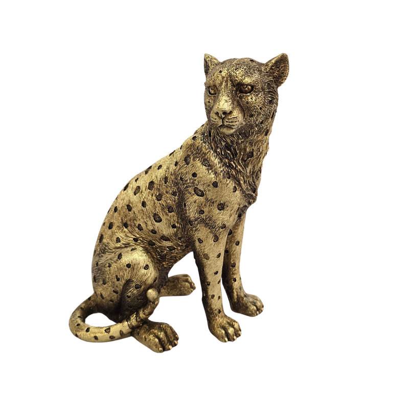 ESCULTURA DECORATIVA LEOPARDO DOURADO - Deitado - Alt 12.2 x Larg