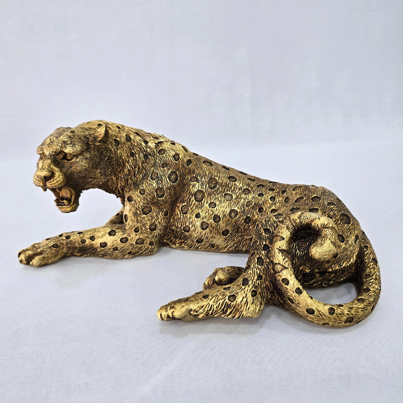ESCULTURA DECORATIVA LEOPARDO DOURADO - Deitado - Alt 12.2 x Larg