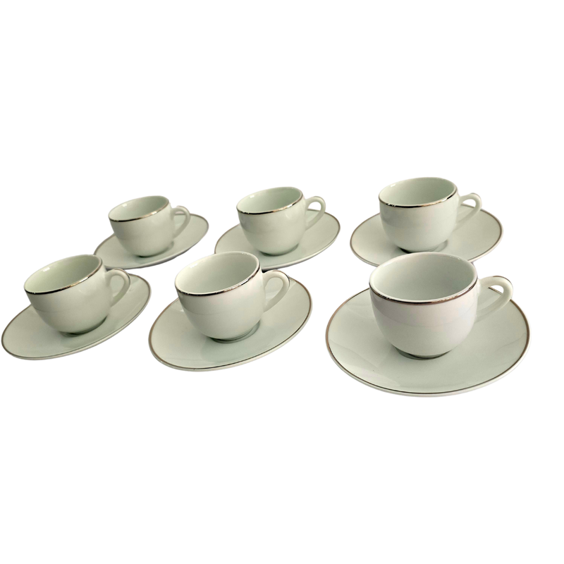 CONJUNTO XÍCARAS COM PIRES CAFEZINHO 90ml - 12 Peças - Fio Prata